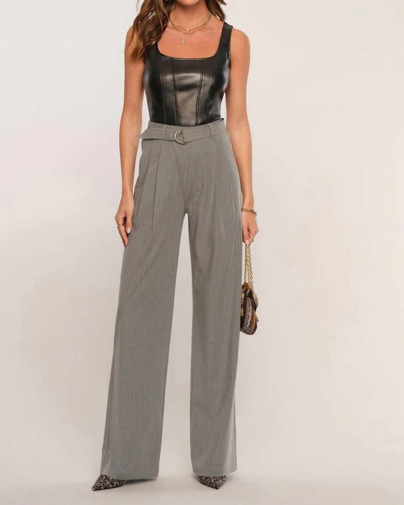 Front of a model wearing a size L Enya Pant in Heather in Heather by heartloom. | dia_product_style_image_id:338186